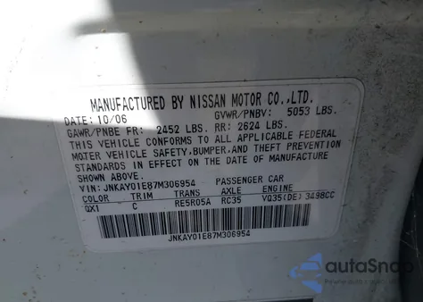 2007 Infiniti M35 z USA, uszkodzony, nr VIN JNKAY01E87M306954